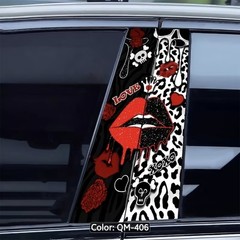 Glitter Lips Leopard Print Car Door B-Pillar Decal Sticker 2PC Set QM-406