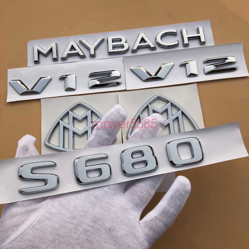 Chrome ABS ” S680 + MAYBACH + V12 ” Emblem Auto Front Badge for Mercedes-Benz S