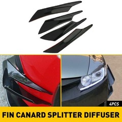 4/8Pcs Bumper Splitter Car Fin Canard Valence Diffuser Spoiler Lip Glossy Black