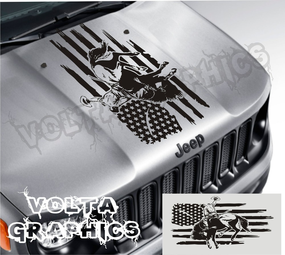 Vinyl hood decal compatible with Jeep Renegade 2015-2024 American flag Rodeo USA