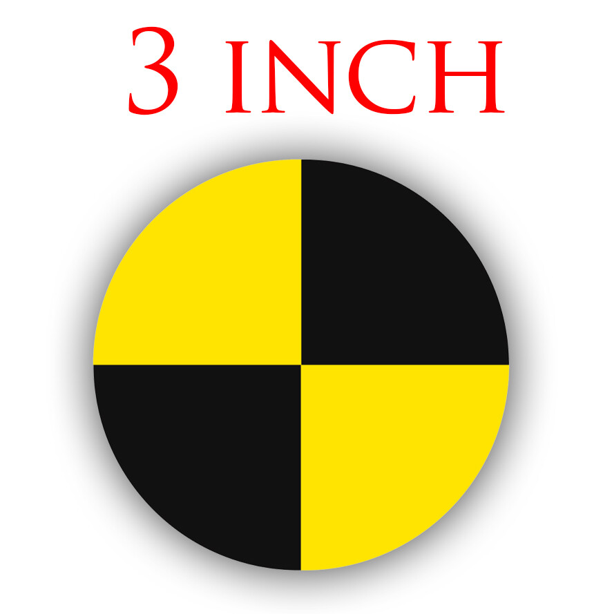 3 inch CRASH TEST DUMMY warning circles, 3M and laminated high gloss decal