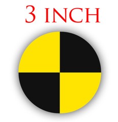 3 inch CRASH TEST DUMMY warning circles, 3M and laminated high gloss decal