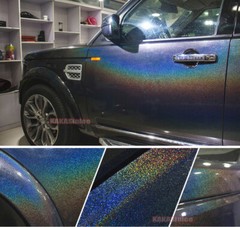 50FT x 5FT Car Wrap Chameleon Mirror Chrome Black Holographic Vinyl Sticker CFUS