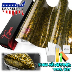 ESSMO PET Marble Forged Gloss Carbon Fiber Golden Yellow Car Vinyl Wrap Decal