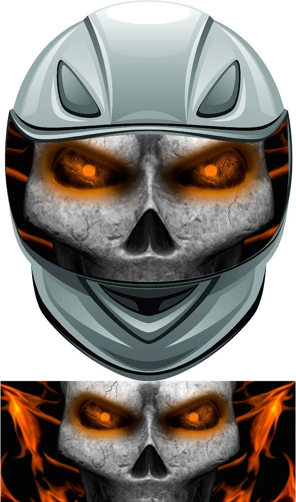 Orange skull flame fire helmet visor wrap tint vinyl graphic decal