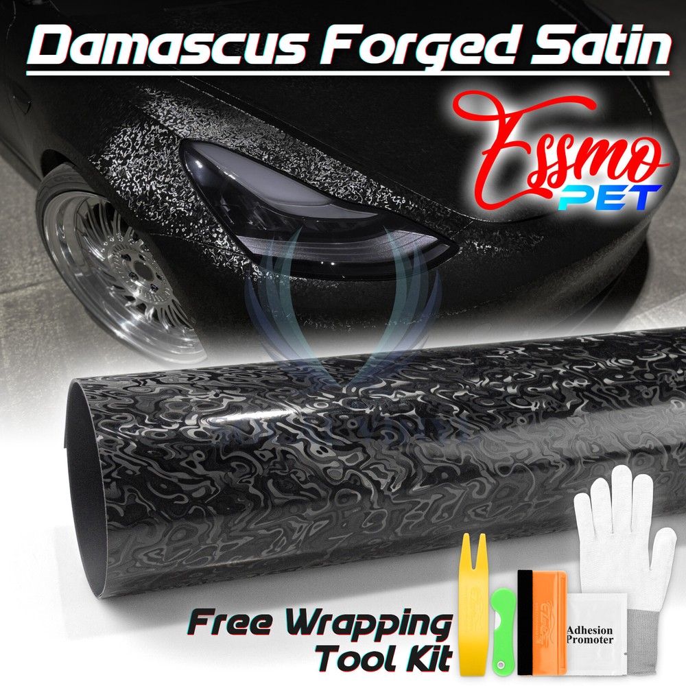 PET Damascus Steel Forged Carbon Fiber Black Car Vinyl Wrap Decal Sticker Film