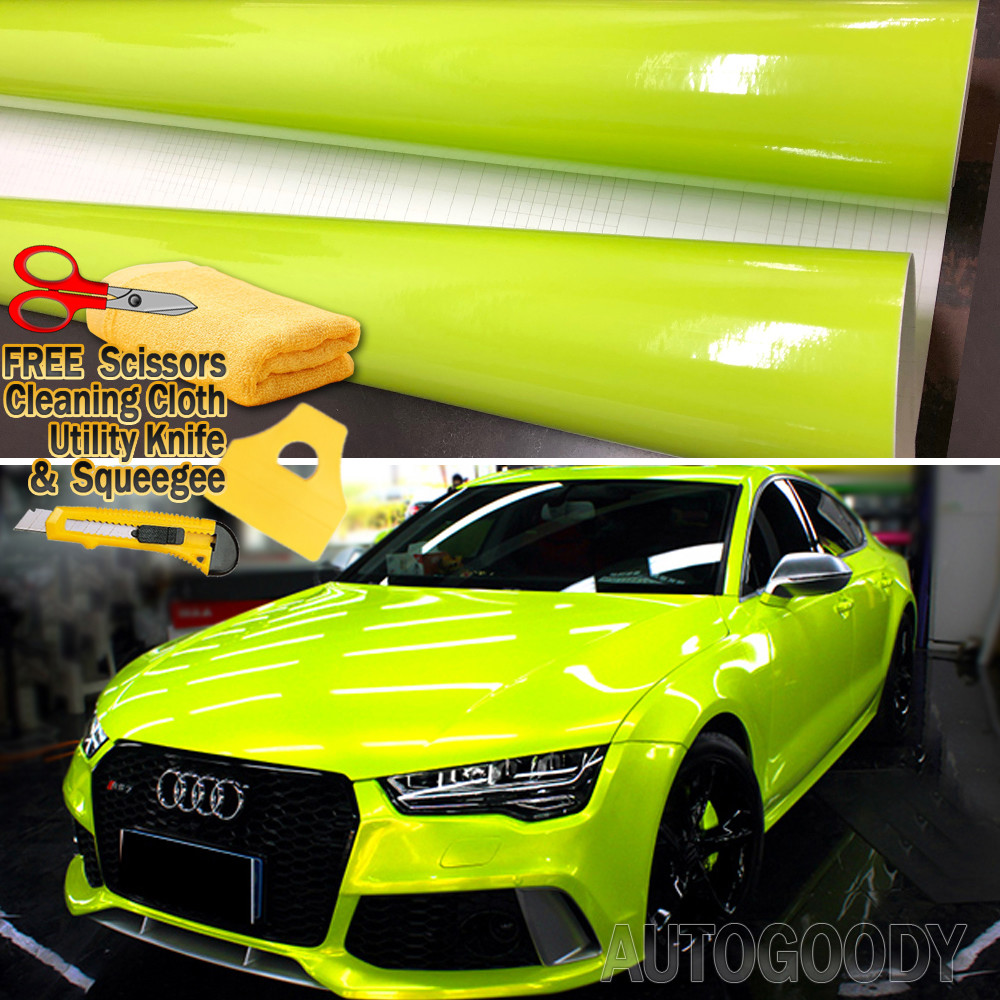 60″ x 60″ Gloss Neon Green Vinyl Film Wrap Air Bubble Free 5ft x 5ft