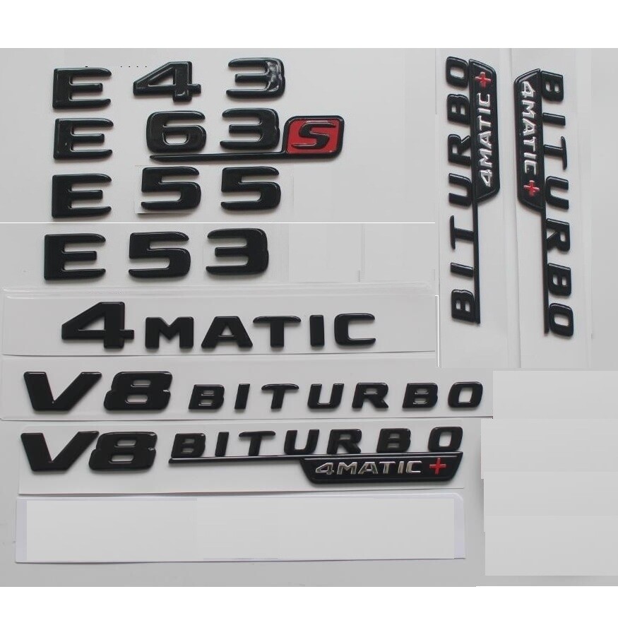 Gloss Black Emblems for Mercedes Benz E43 E53 E63 E63s AMG 4MATIC V8 BITURBO