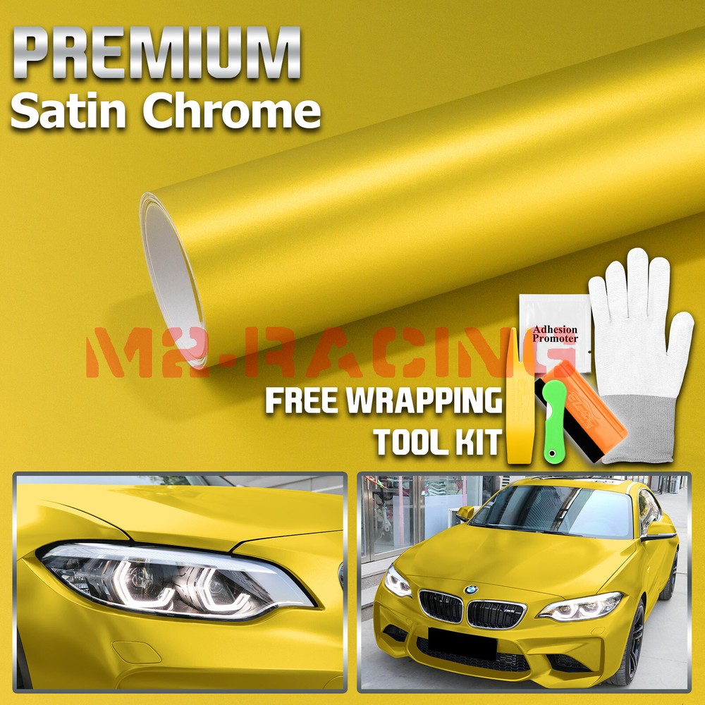 【Satin Chrome】 Yellow Matte Metallic Car Vinyl Wrap Sticker Air Release Sheet