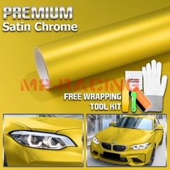【Satin Chrome】 Yellow Matte Metallic Car Vinyl Wrap Sticker Air Release Sheet