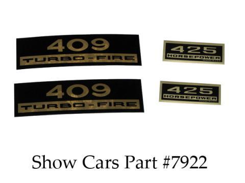 VALVE COVER DECAL KIT 409 425HP 65,64,63,62,61,60,CHEVY CHEVROLET IMPALA BELAIR