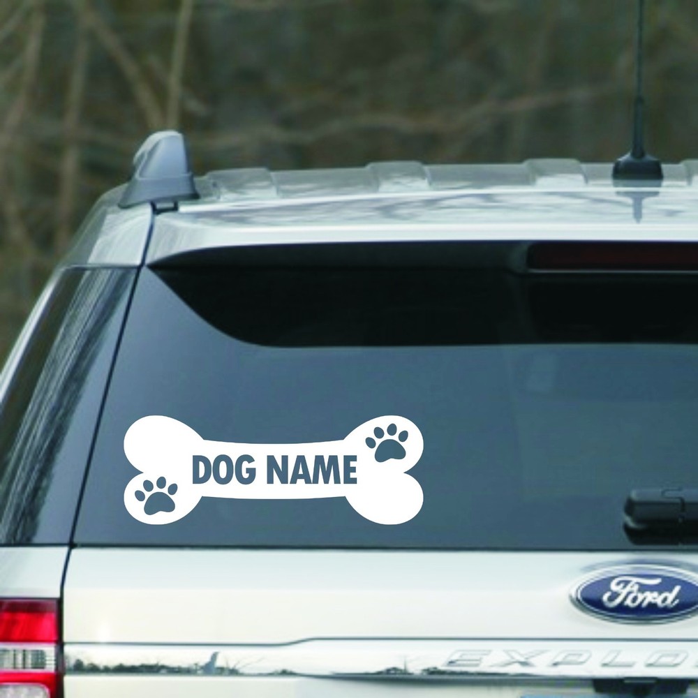 Personalized Dog bone Car Window, laptop etc. Vinyl Decal Sticker 8″ White