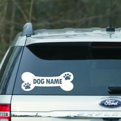 Personalized Dog bone Car Window, laptop etc. Vinyl Decal Sticker 8″ White