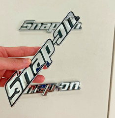 2PCs SNAP-ON TOOL BOX LOGO EMBLEM Chrome Silver Badge Decal 8″ INCH LONG – NEW