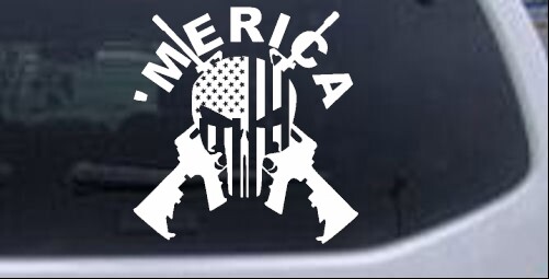 MERICA Punisher Skull Flag Crossed AR15 Car or Truck Window Laptop Decal Sticker