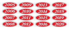 EZ-Line Car Dealer Oval Model Year Stickers Large Windshield Stickers Red White