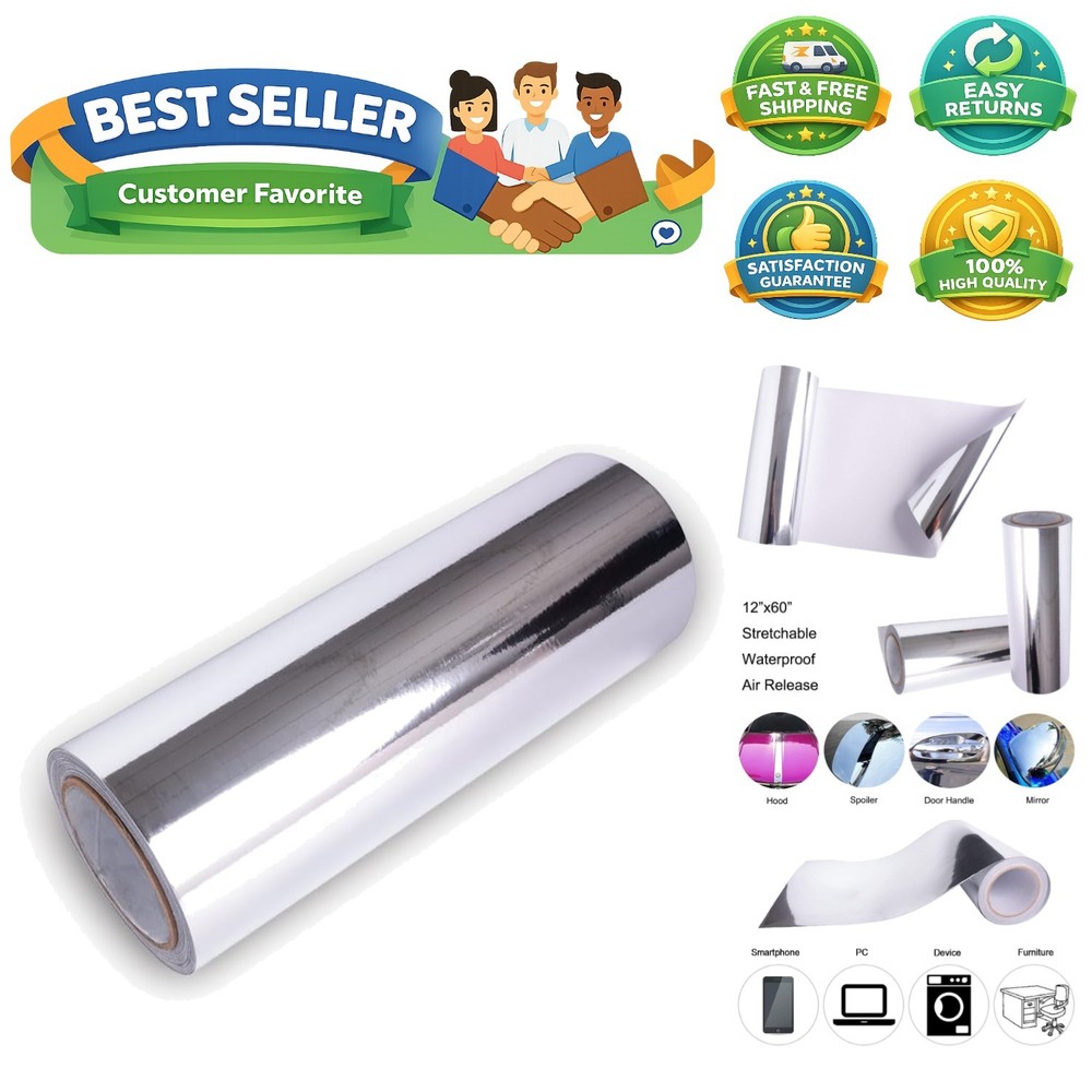 Durable Chrome Mirror Car Vinyl Wrap 12″x60″ – Easy Application with Air Release