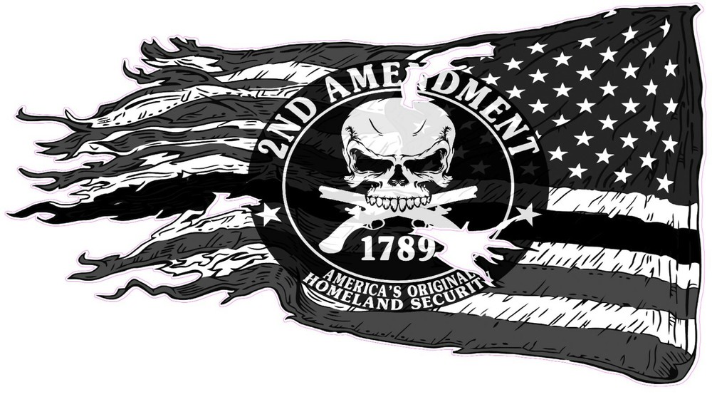 American ripped flag 2nd Amendment Right To Bare Arms Decal left 12″