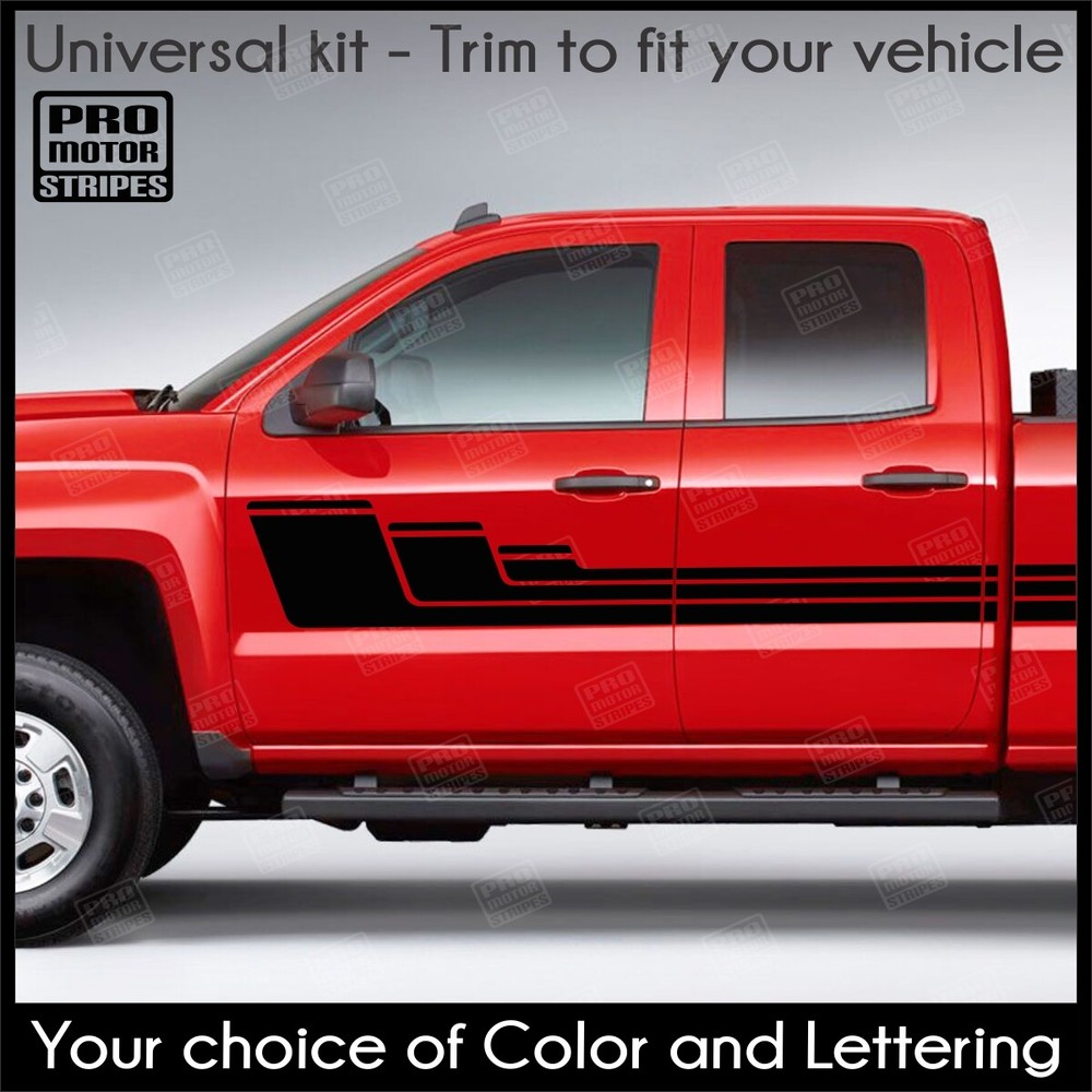 Dodge RAM 1500 2500 3500 Strobe Hockey Style Side Stripes Decals (Choose Color)
