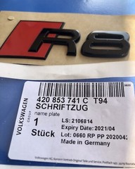 Original Badge Audi Lettering Logo Emblem Black R8 Trunk 420853741CT94 New GT