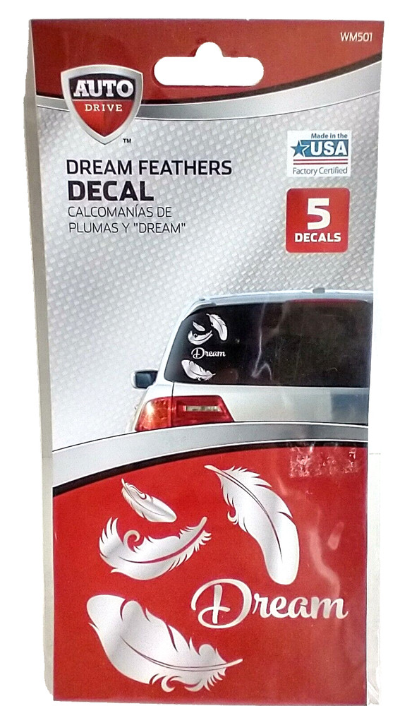 5 Count Exterior Decal Dream Feathers for Cars Trucks AUTO DRIVE (Made in USA)