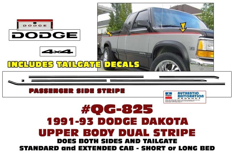 QG-825 1991 1992 1993 DODGE DAKOTA – UPPER BODY STRIPE – SIDES & TAILGATE