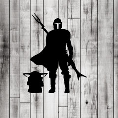 Mando and Grogu Silhouette Vinyl Decal Sticker Baby Yoda Car Truck Window