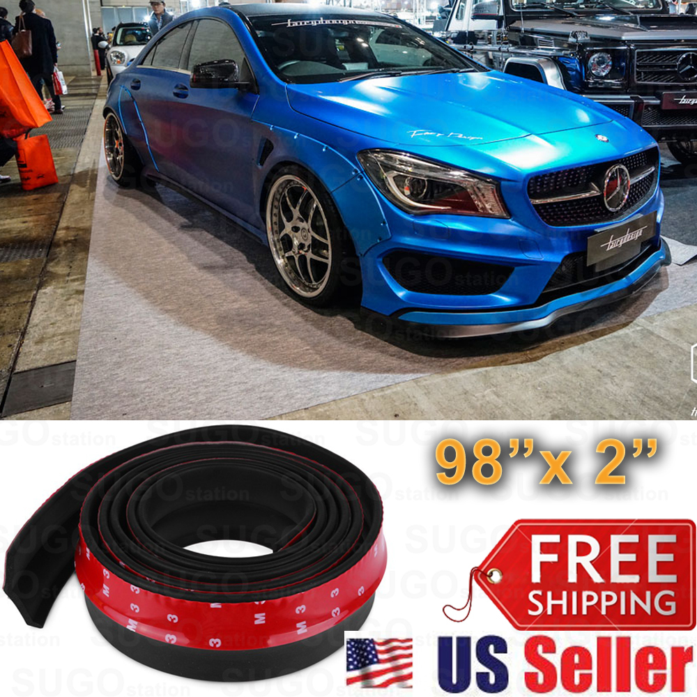 2″x2.5M Black PU Front Bumper Lip Splitter Body Spoiler Skirt Rubber Protector