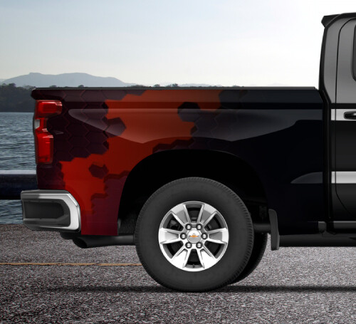 Red Hexagon Color Block Truck Wrap Vinyl Bed Side Graphic Decal Tailgate DSPS