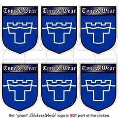 TYNE & WEAR County Shield England Newcastle 40mm (1.6″) Vinyl Stickers Decals x6