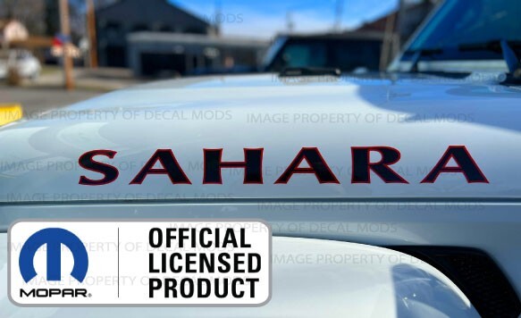 2x Jeep Wrangler SAHARA Hood Vinyl Decals Graphics Stickers JK Red Black FK2D3