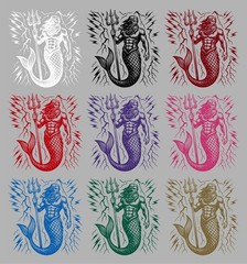 Poseidon Mermaid Aqua Man King Neptune Lighting Fantasy Vinyl Decal Sticker