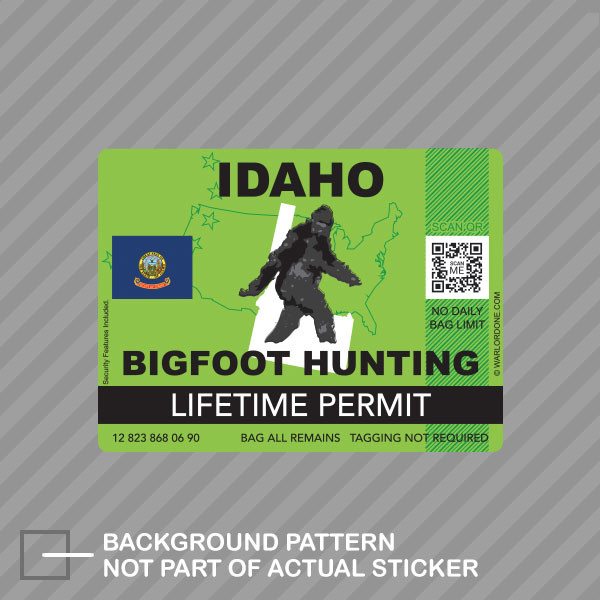 Idaho Bigfoot Hunting Permit Sticker Decal Vinyl Sasquatch Lifetime