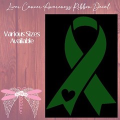 Liver Cancer Heart Awareness Ribbon Emerald Green Vinyl Decal Stickers 22 Sizes