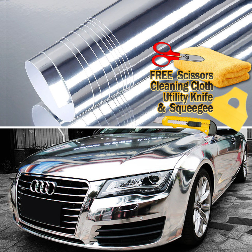 24″ x 60″ Silver Chrome Mirror Vinyl Film Wrap Sticker Stretchable 2ft x 5ft