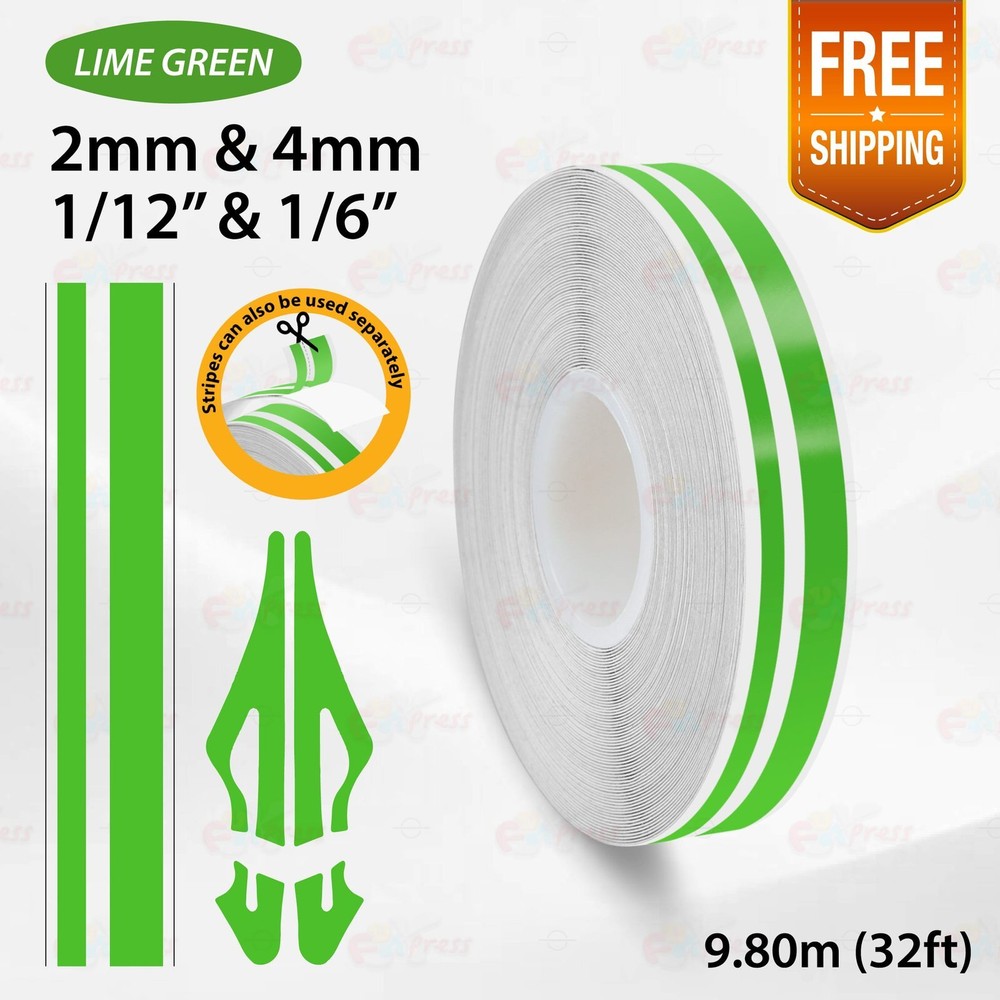 LIME GREEN 1/2″ 12mm Double Lines STRIPE Car Streamline TAPE Decal Vinyl Sticker