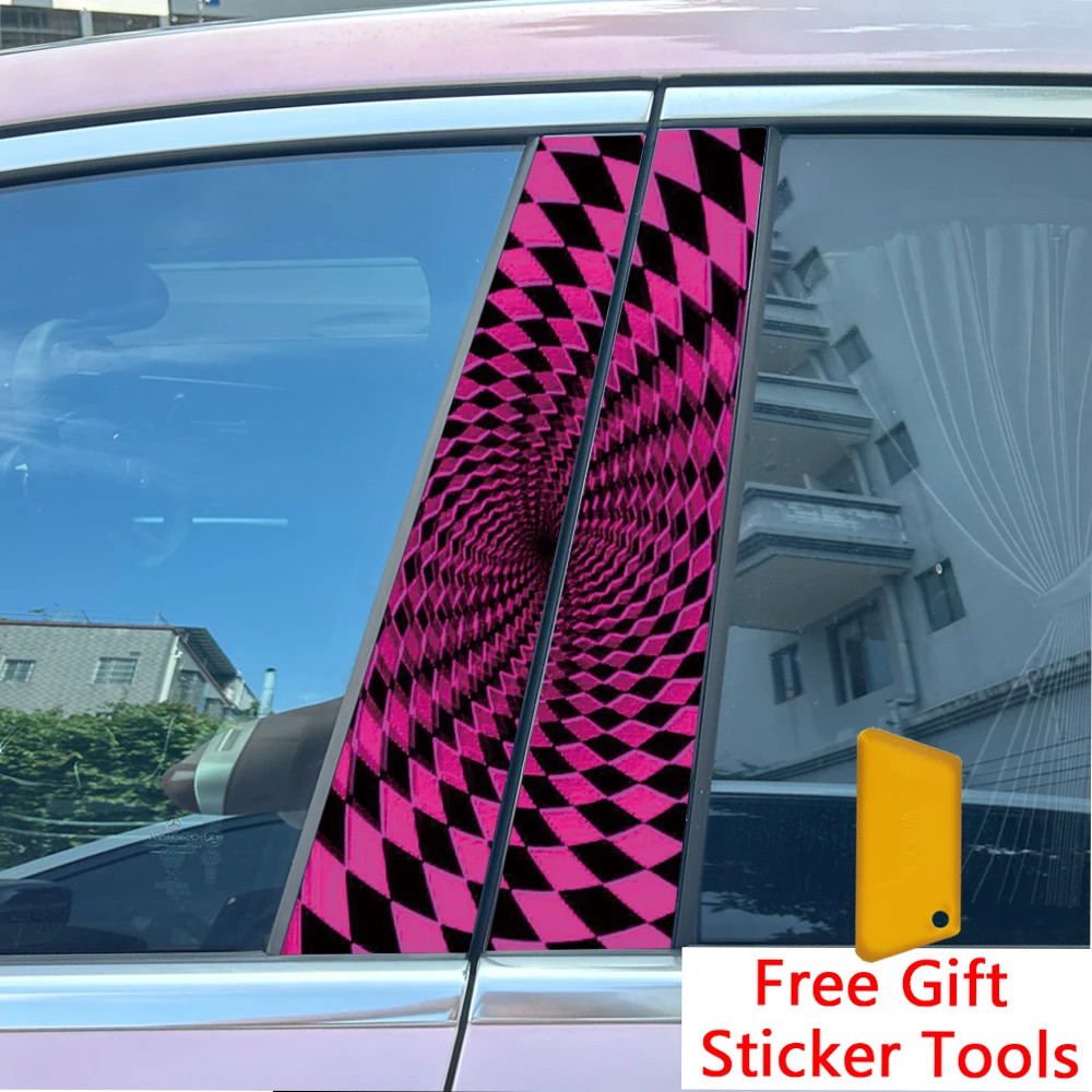 2pcs Black White Space Car Center Pillar Sticker B-Pillar Protective Film Decals