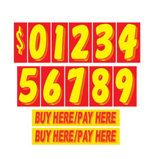 Vinyl Number and Decals 13 Dozen Car Lot Windshield Pricing Stickers RED YELLOW