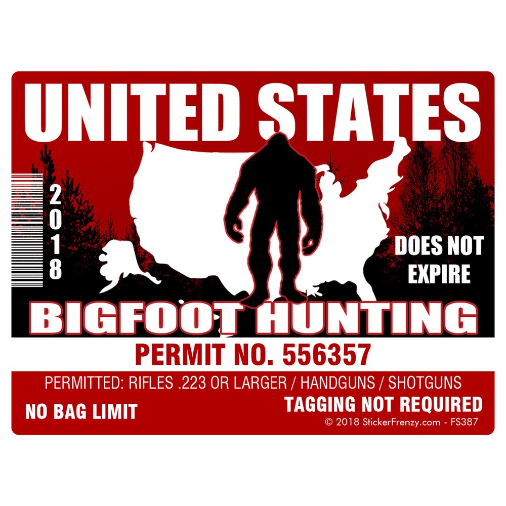 REFLECTIVE Bigfoot HUNTING Permit RED Sticker FS387-REF