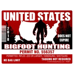 REFLECTIVE Bigfoot HUNTING Permit RED Sticker FS387-REF