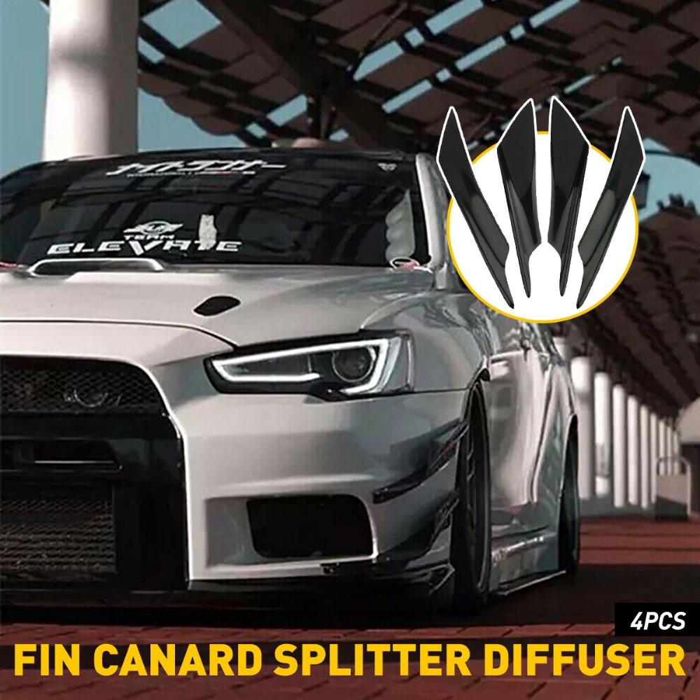 4/8Pcs Bumper Splitter Car Fin Canard Valence Diffuser Spoiler Lip Glossy Black