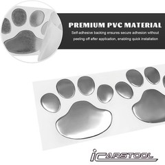4 PCS 3D Sliver Dog Paw Car Decal Auto Bumper Window Laptops Decor Emblem Decal