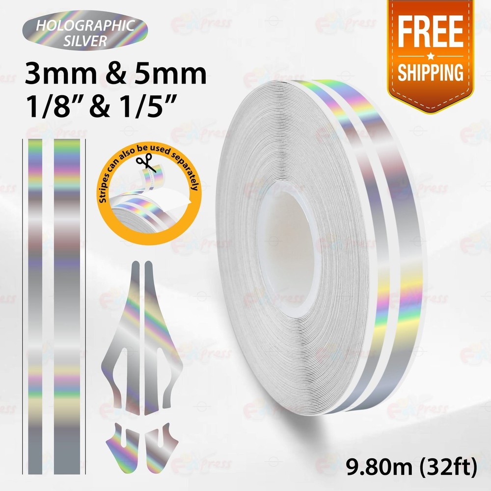 CHROME RAINBOW 9/16″ 15mm Double Lines STRIPE Car Streamline TAPE Vinyl Sticker