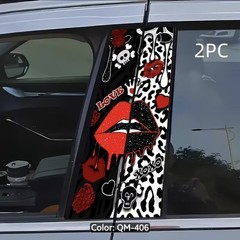 Glitter Lips Leopard Print Car Door B-Pillar Decal Sticker 2PC Set QM-406