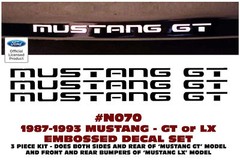 GE-N070 1987-1993 MUSTANG GT – SIDE / BUMPER EMBOSSED LETTERS KIT – LICENSED