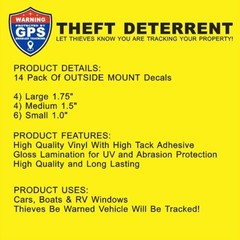 14 PACK GPS Tracking Warning OUTSIDE MOUNT Theft Deterrent Stickers High Quality