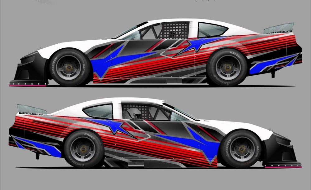 Race Car Side Wrap Decals Late Model, Street Stock, Modified Red and Black #60