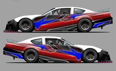 Race Car Side Wrap Decals Late Model, Street Stock, Modified Red and Black #60