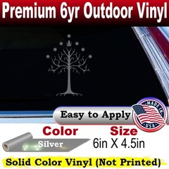 White Tree of Gondor Lord of the Rings Car Truck Window Decal Silver 6X4.5