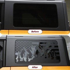 Black Rear Side Window Decals Cover Trim Sticker For Ford Bronco 2021+ USA Flag